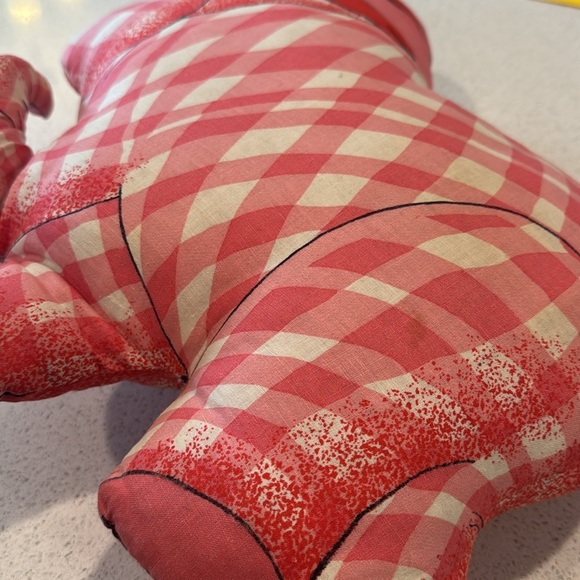 Rare Vintage handmade elephant pillow Gingham Pink Plaid with hat - Picture 5 of 9
